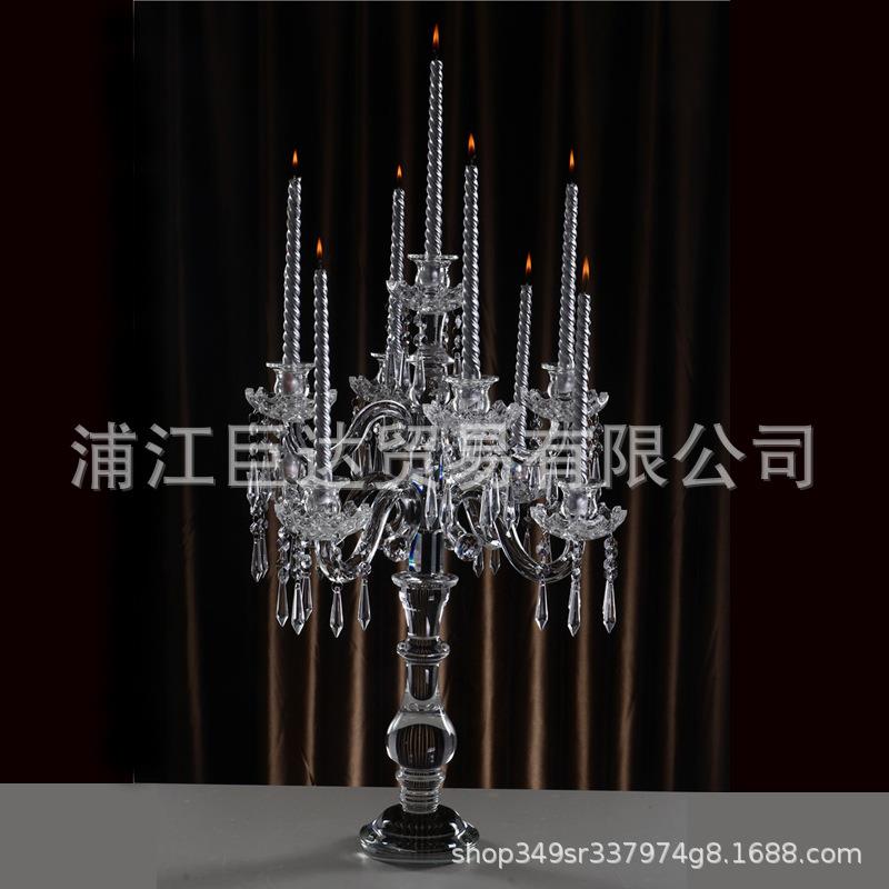 欧式五头水晶烛台 玻璃婚庆烛台家居 样板间装饰拆卸水晶蜡烛台