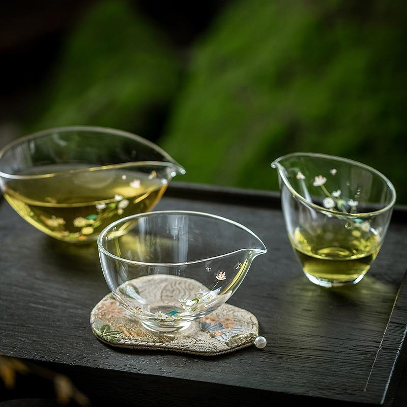 夏日雏菊玻璃公道杯小清新绿茶分茶器高透明茶海家用简约茶配件图片