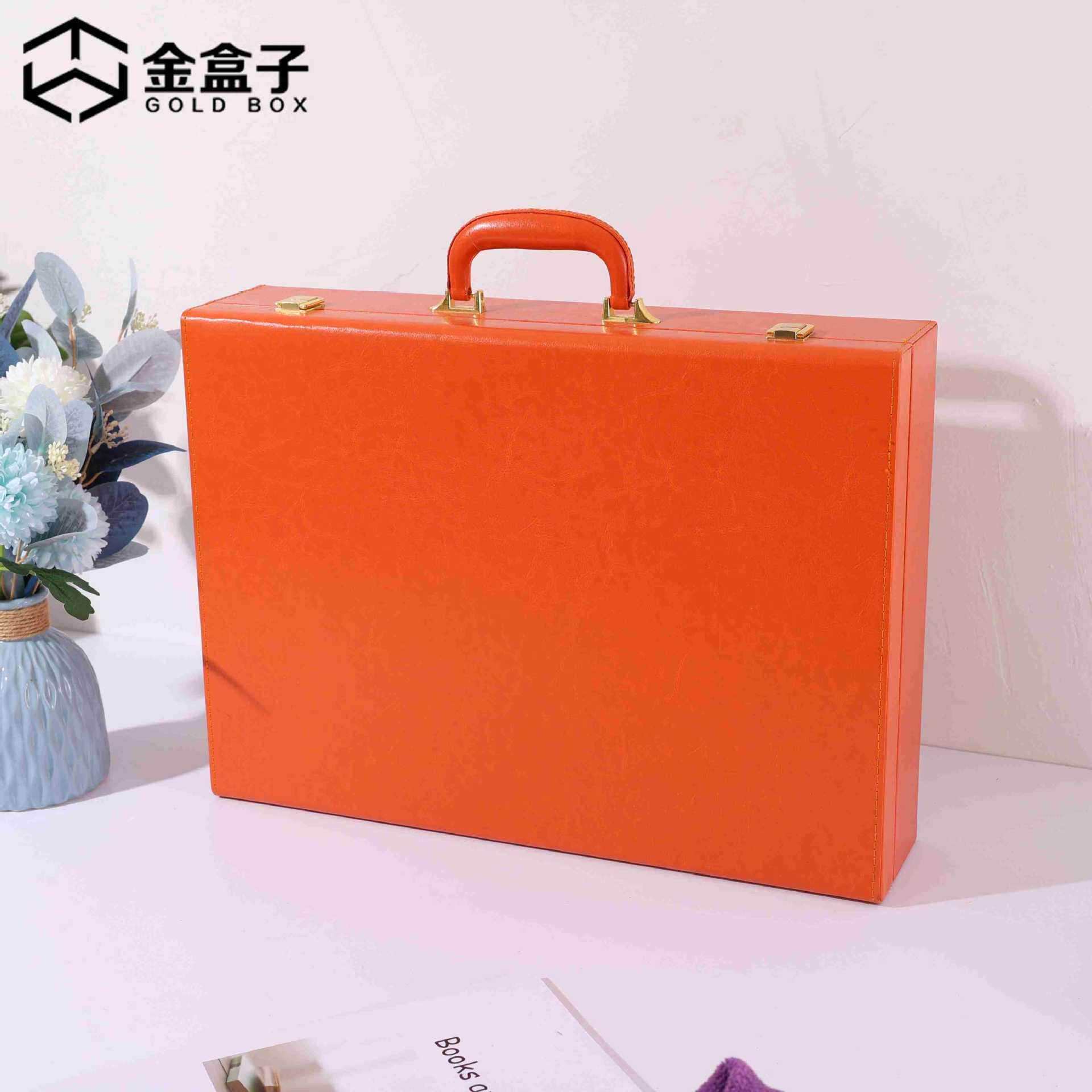 金盒子厂家直销pu皮材质样板盒 手提岩板卡砖色卡本小样展示箱
