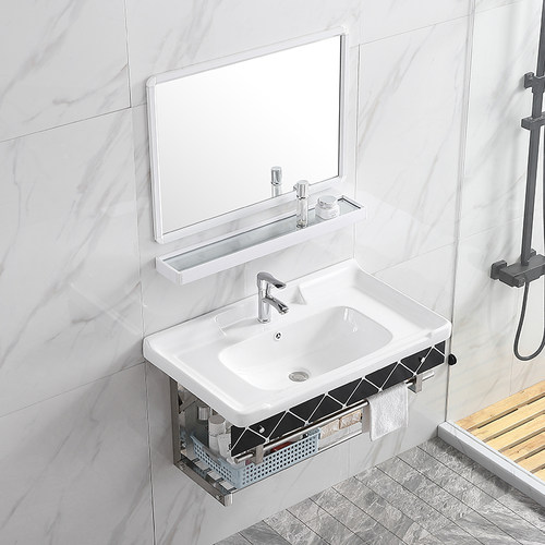 不锈钢支架洗脸盆陶瓷洗手盆组合挂墙式卫生间洗手盆小户型洗漱台