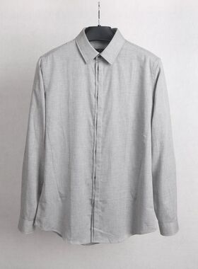 春秋翻领纯棉男装休闲长袖衬衫韩版帅气潮流双层门襟打底男式衬衣