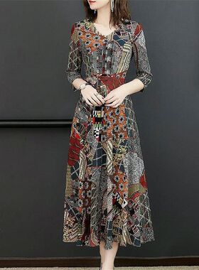 【有口袋】大码连衣裙2024新款女春夏裙子妈妈装中老年长裙中长款