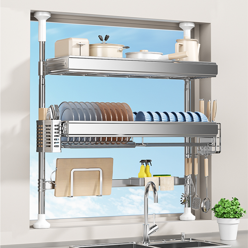 304不锈钢顶天立地家用碗架窗台吊柜水槽收纳筷子砧板沥水碗碟架