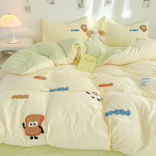 超柔软毛巾绣水洗棉床上四件套宿舍床单被罩宿舍三件套非全棉纯棉