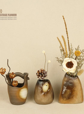 装饰品摆件家居饰品复古茶柜小花瓶乾燥花茶桌茶室客厅房间摆设