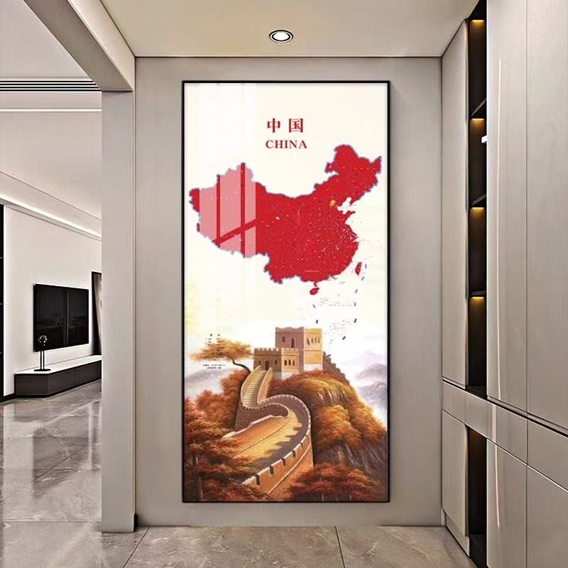 入户门轻奢玄关装饰画中国地图