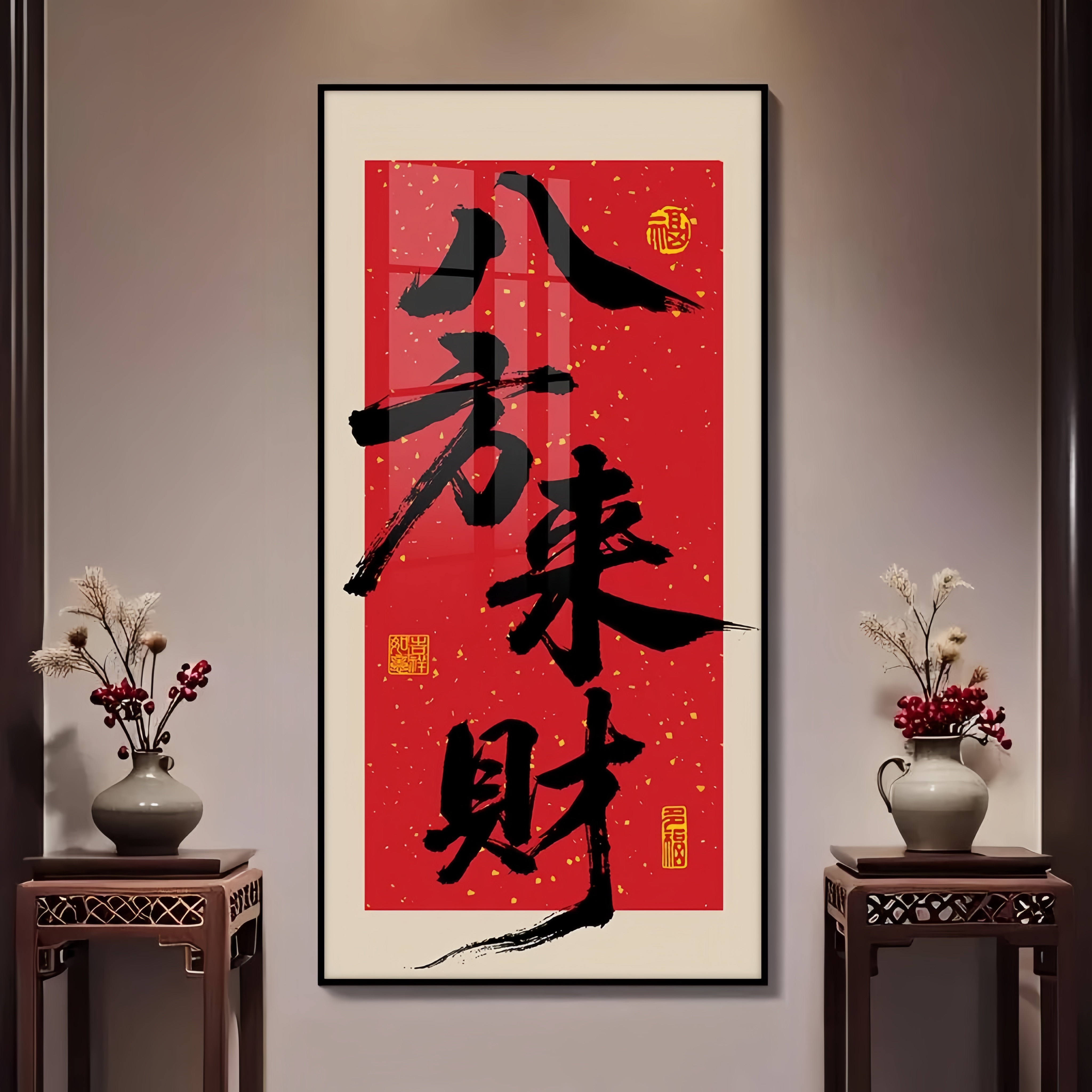 八方来财书房茶室装饰画入户玄关楼梯间挂画新中式国潮禅意字画