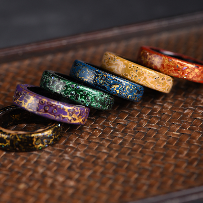 大漆工艺漆器戒指指环黑檀底胎F高档送礼情侣对戒复古文玩