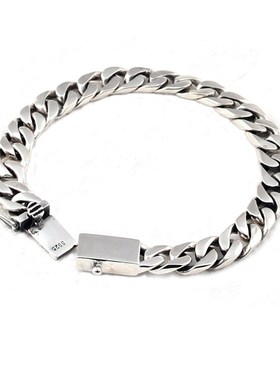 山本银 925银复古光面坦克链男女款时尚简约时尚情侣手链