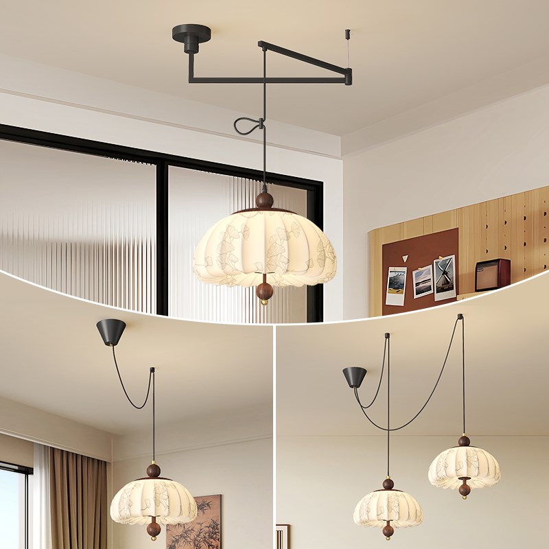 可移位错位餐厅吊灯摇臂组合高y级感日式茶室中古侘寂风客厅餐桌