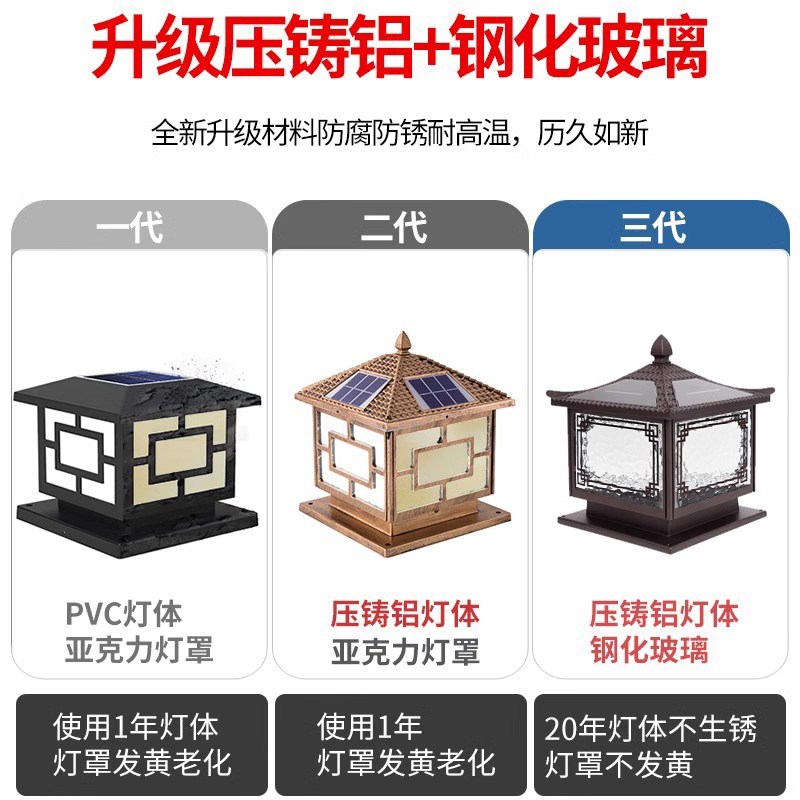 太阳能柱头灯户外别墅大门口两侧庭院灯围墙O室外防水接电款柱子