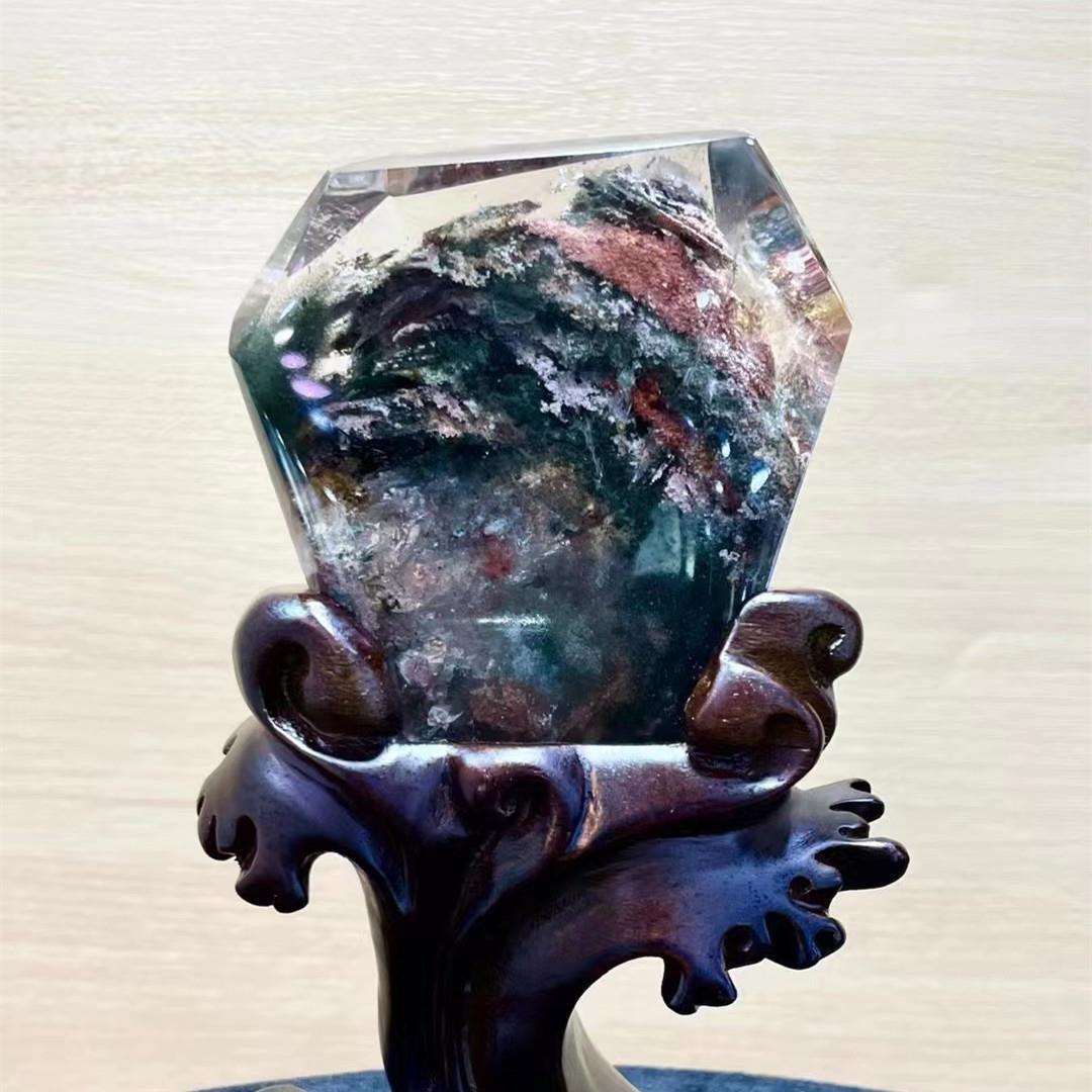 天然水晶四季幽灵景石观赏石千层山聚宝绿幽灵金字塔幽灵原石摆件