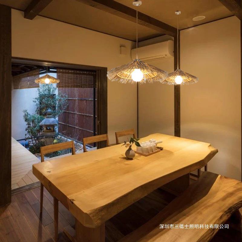 藤编草帽吊灯创意个性田园吊灯卧室餐厅农家乐藤艺复古艺术斗笠灯