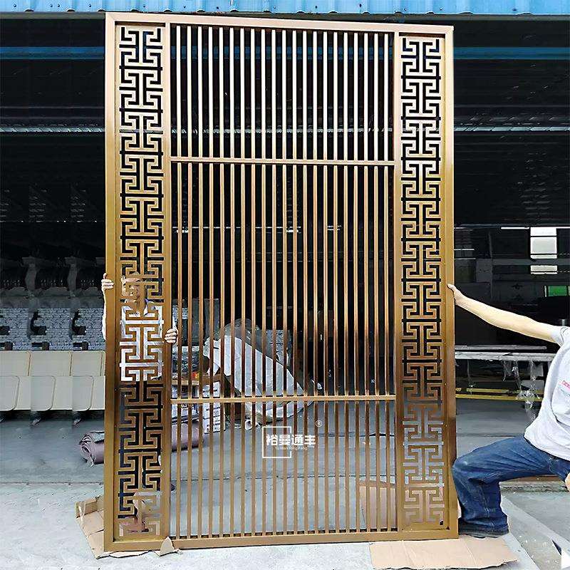 酒店餐厅新中式金属仿古门窗玄关隔断 办公室不锈钢花格屏风格栅