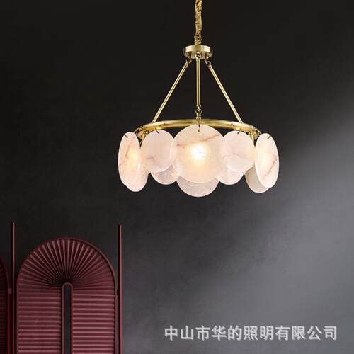 北欧天然云石吊灯轻奢别墅客厅餐厅灯大气现代设计师创意全铜灯具