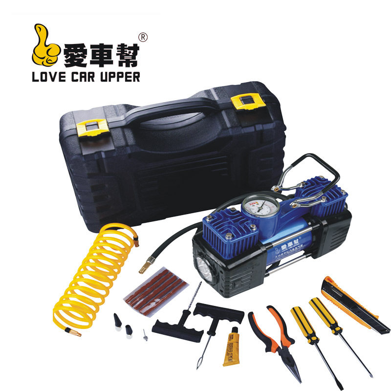 爱车帮高品质车载双缸充气泵 大功率随车车用轮胎打气泵