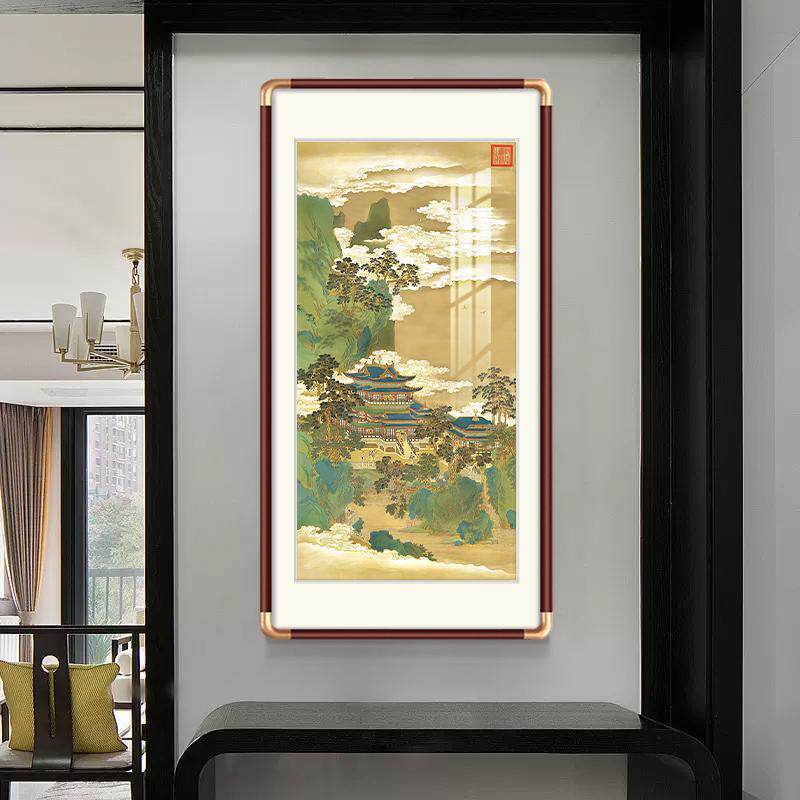 赵伯驹仙山楼阁复刻装饰画玄关入户艺术装裱版画水墨作品山水挂画