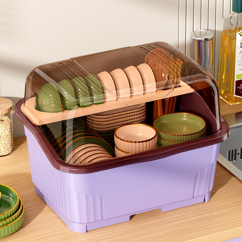 碗筷收纳盒碗柜双层装餐具碗盘箱放碗家用置物厨房V碗架沥水碗碟