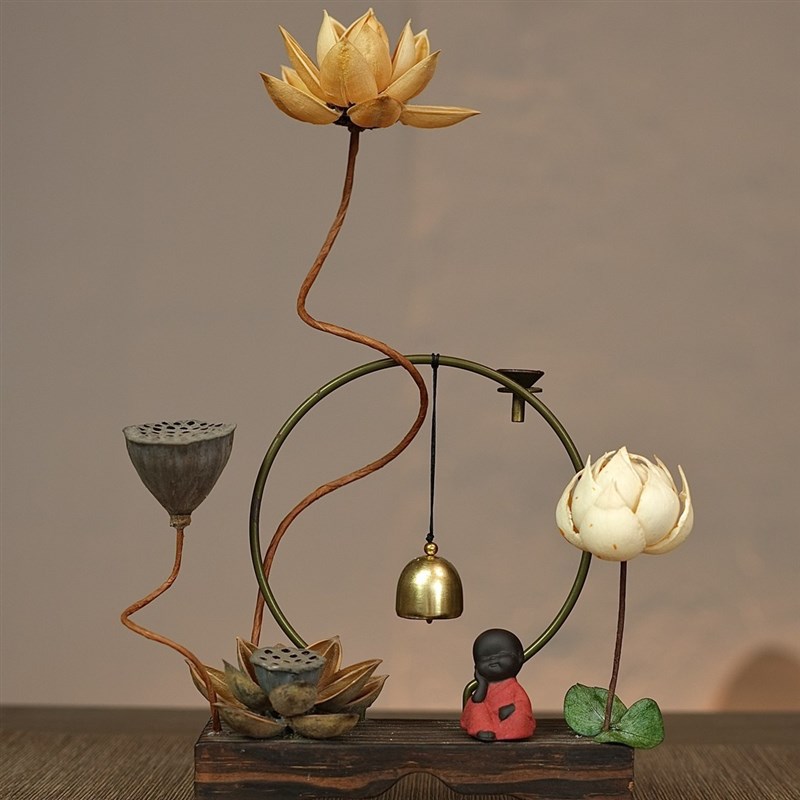 【且听风吟 f】茶室摆件博古架摆件干花工艺品玄关书桌装饰茶道和