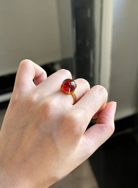 复古风仿红c玛瑙蛋面戒指女轻奢高级感优雅气质食指戒2025新款爆