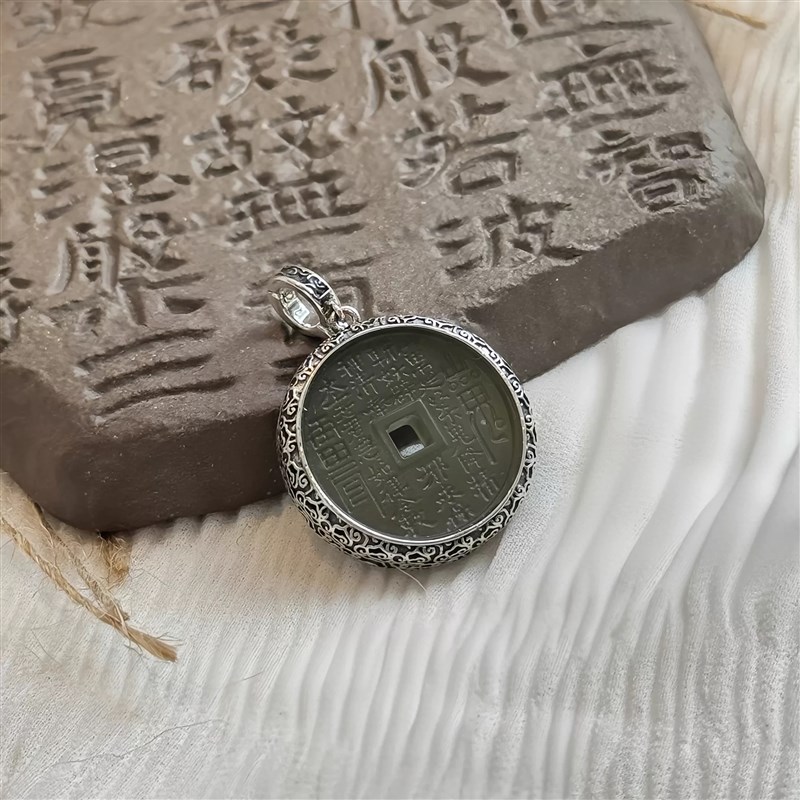 S925银复古做旧山鬼r平安扣吊坠和田玉新中式民族风气质女款挂坠