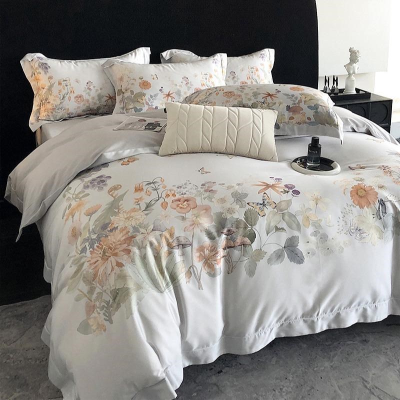 1中式田园风春夏100支天丝棉数码印花四件套柔软丝W滑亲肤床单被