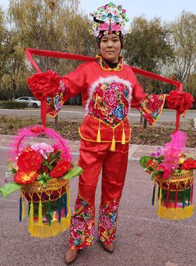 秧歌舞蹈挑花篮花挑锄戏曲戏剧舞台表演花篮婚喜庆花挑舞社火道具