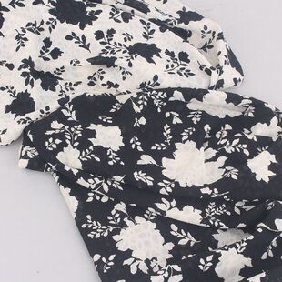 高档黑白面料法式提雪纺布料高级印花雪纺裙花豹纹碎花长裙夏季