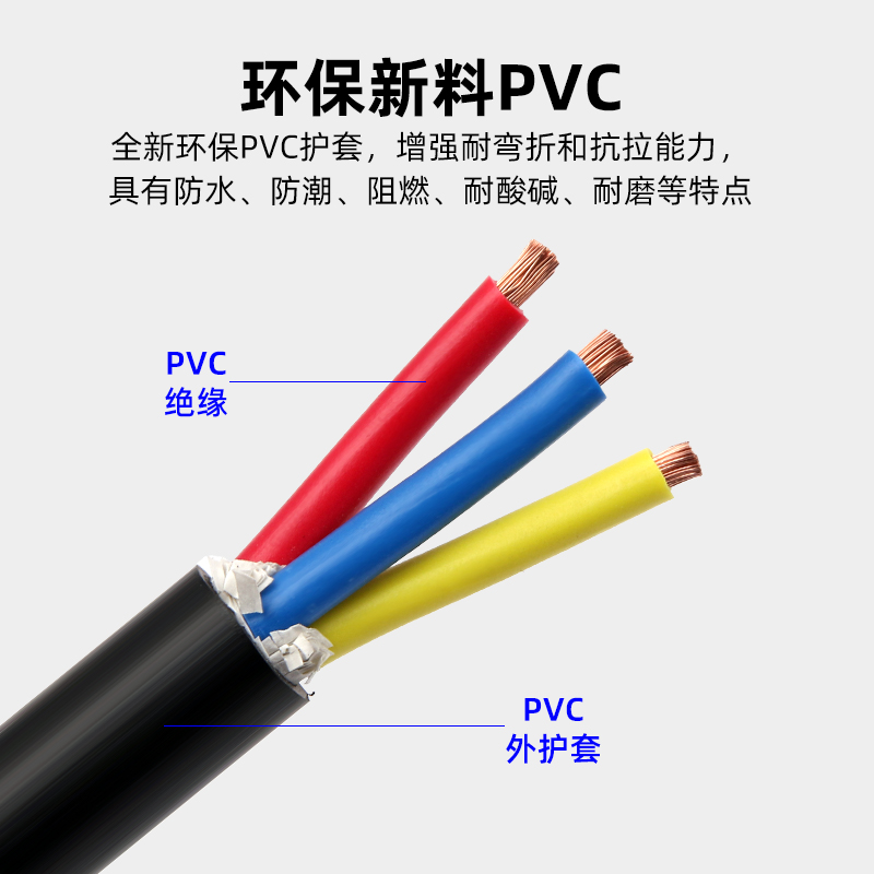 国标纯铜RVV电源线2 3 4 5芯1.5 2.5平方6电线软护套线家用电缆线
