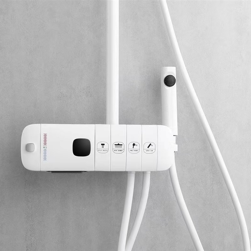 网红高端枪灰色电灯开关面板式航母恒温数显淋浴花洒套装四档增压