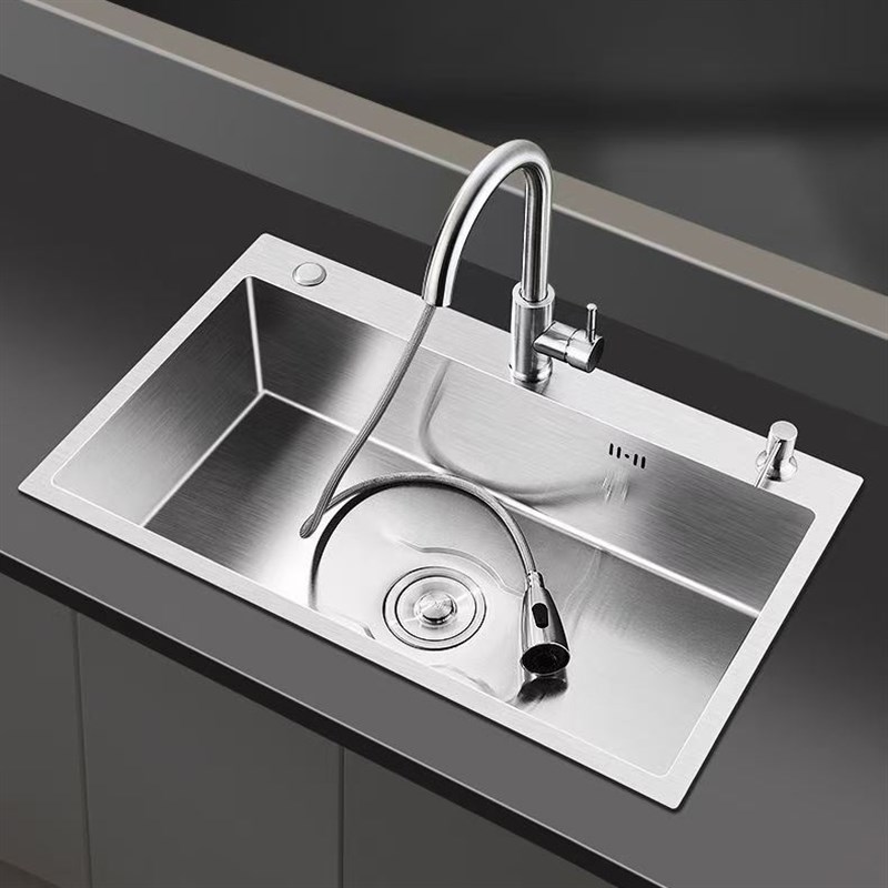 304不锈钢手工加厚2.0单槽水槽套餐厨房橱柜洗菜盆洗碗池拉丝家用