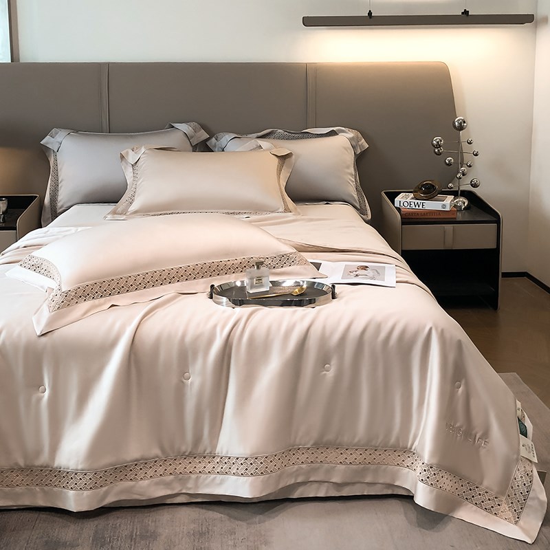 轻奢镂空100支天丝夏凉被四件套冰丝空调被简约纯色夏被可机洗