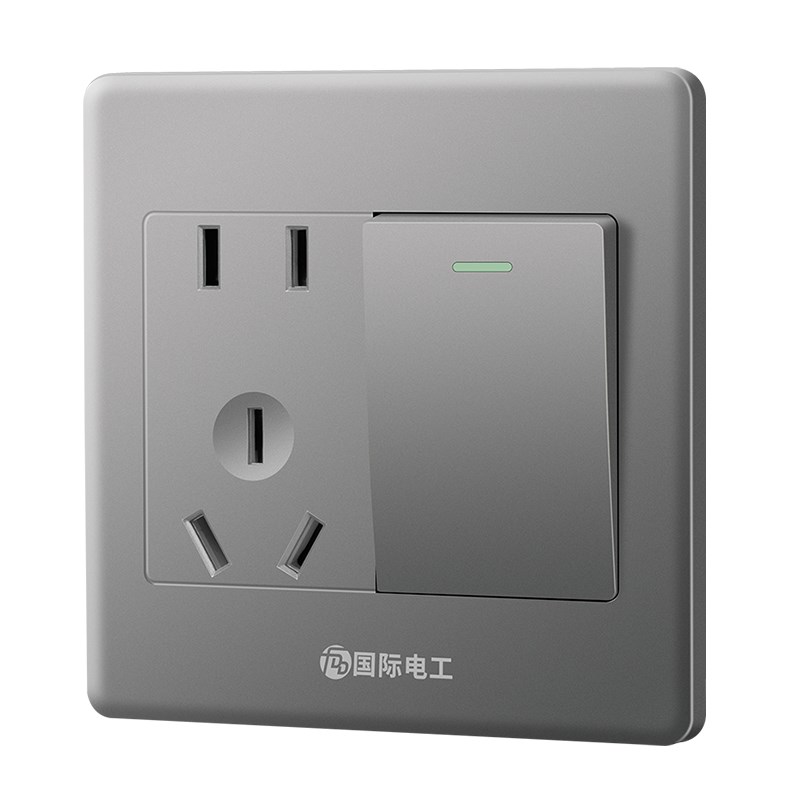 86型银灰色一开多控五孔插座暗装1开5孔中途三控开关三联开关面板