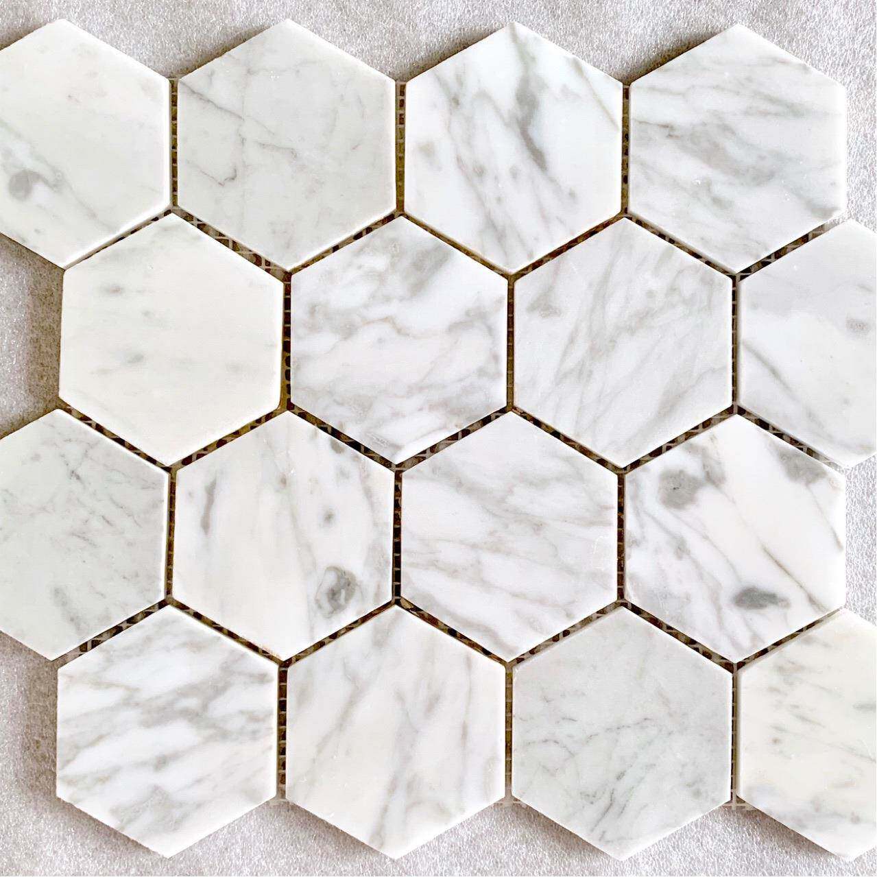天然大理石六角砖卡拉拉白六边形马赛克瓷砖厨房淋浴房石材地砖