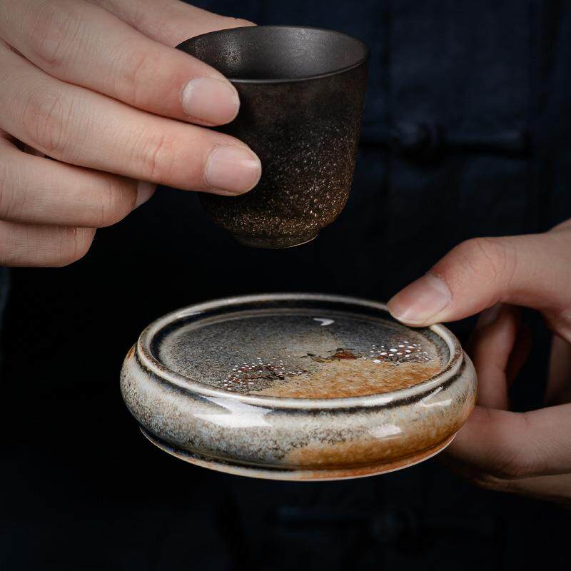 手绘杯垫柴烧陶瓷杯托家用茶具茶垫品茗杯仿烫隔热垫茶道配件