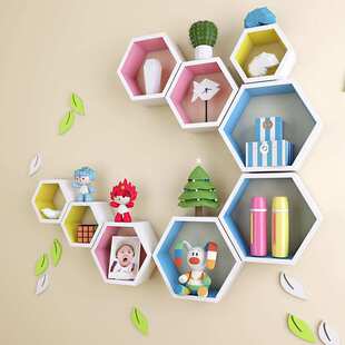 7T创意格子菱形六角框隔板六边形搁板墙上置物架壁挂墙饰壁柜装饰