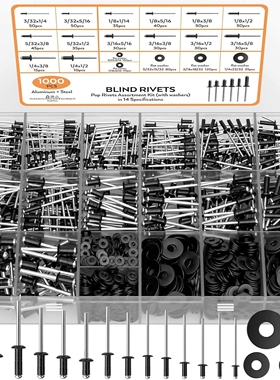 跨境盒装1000PCS铝抽芯铆钉黑色头开口型扁圆头抽芯铆钉铝拉钉套