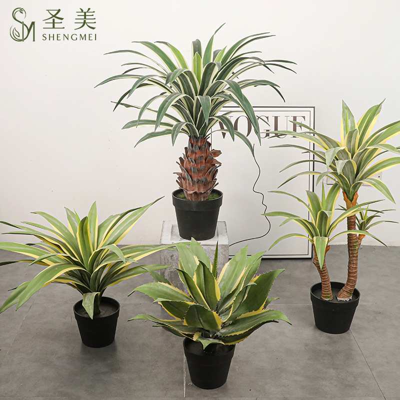 仿真龙舌兰白边金边剑麻剑兰树假树客厅装饰丝兰树大型植物盆景