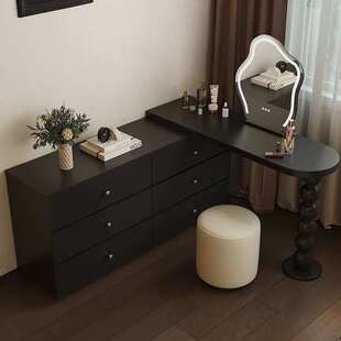 现代简约梳妆台斗柜一体新款高级复古黑色主卧室转角化妆桌床尾柜