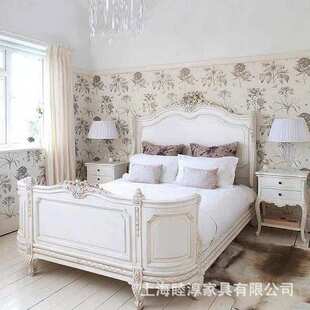 法式美式复古普罗旺斯古董雕花白色做旧主卧实木大床双人床1.8米