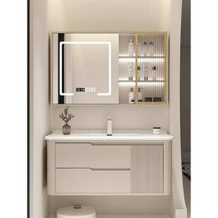 陶瓷一体盆浴室柜奶油风洗漱台小户型卫生间洗手池洗脸台盆柜组合