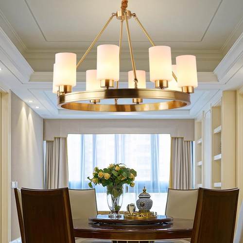 客厅吊灯圆形卧室全铜灯经典现代简约大气简欧餐厅灯具环形美式灯