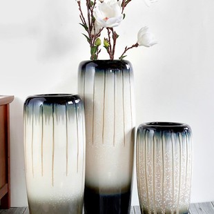 陶瓷落地古铜色现代时尚客厅景德镇摆件玄关插干花花器欧式大花瓶