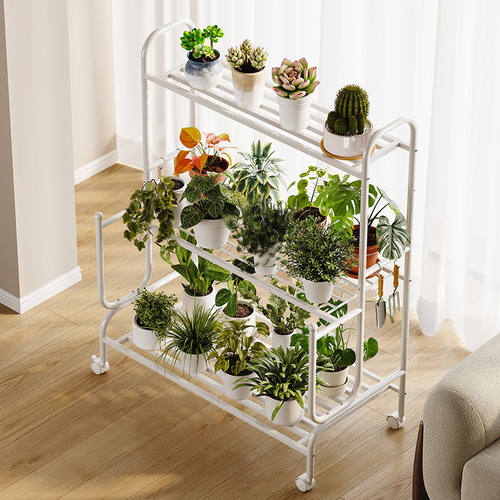 铁艺花架落地式多层植物花盆置物架家用阳台阶梯式带轮可移动花架