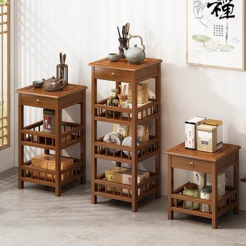 新中式茶台客厅沙发边几侧边柜小茶几茶室茶叶架收纳柜角几储