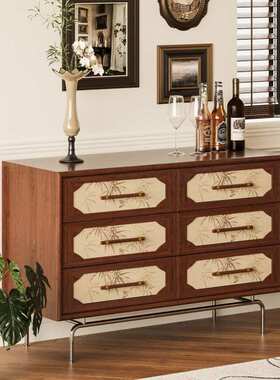 中古风美式实木竹叶斗柜客厅卧室艺术风格储物柜可移动收纳柜