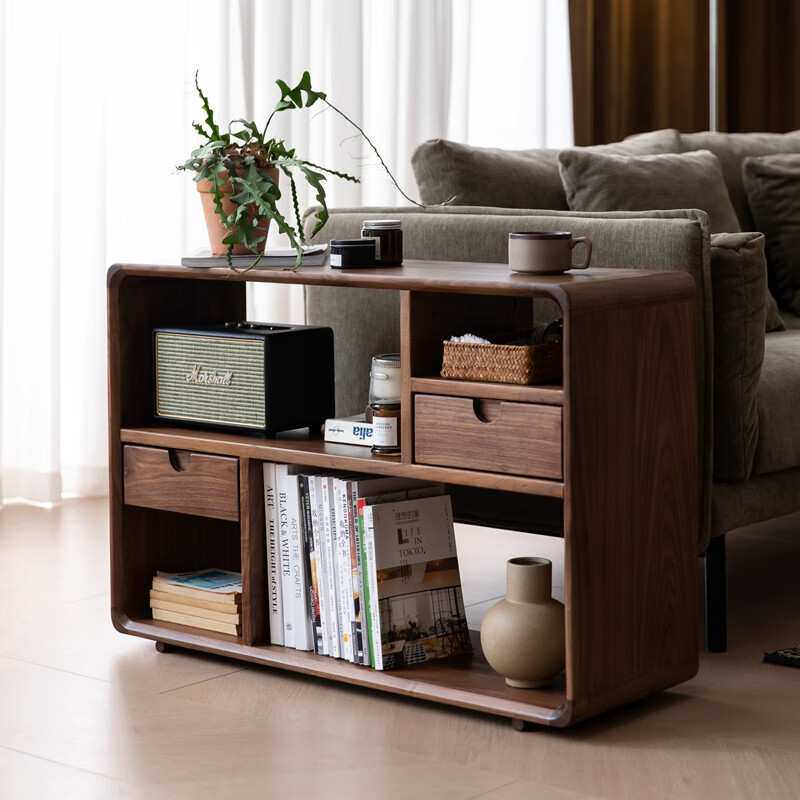 沙发边柜实木北美黑胡桃小书架储物架小边几侧边柜沙发旁边轻奢风