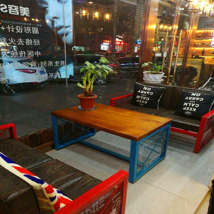 美式loft工业风铁艺沙发桌椅做旧咖啡厅酒吧酒店桌椅卡座沙发组合