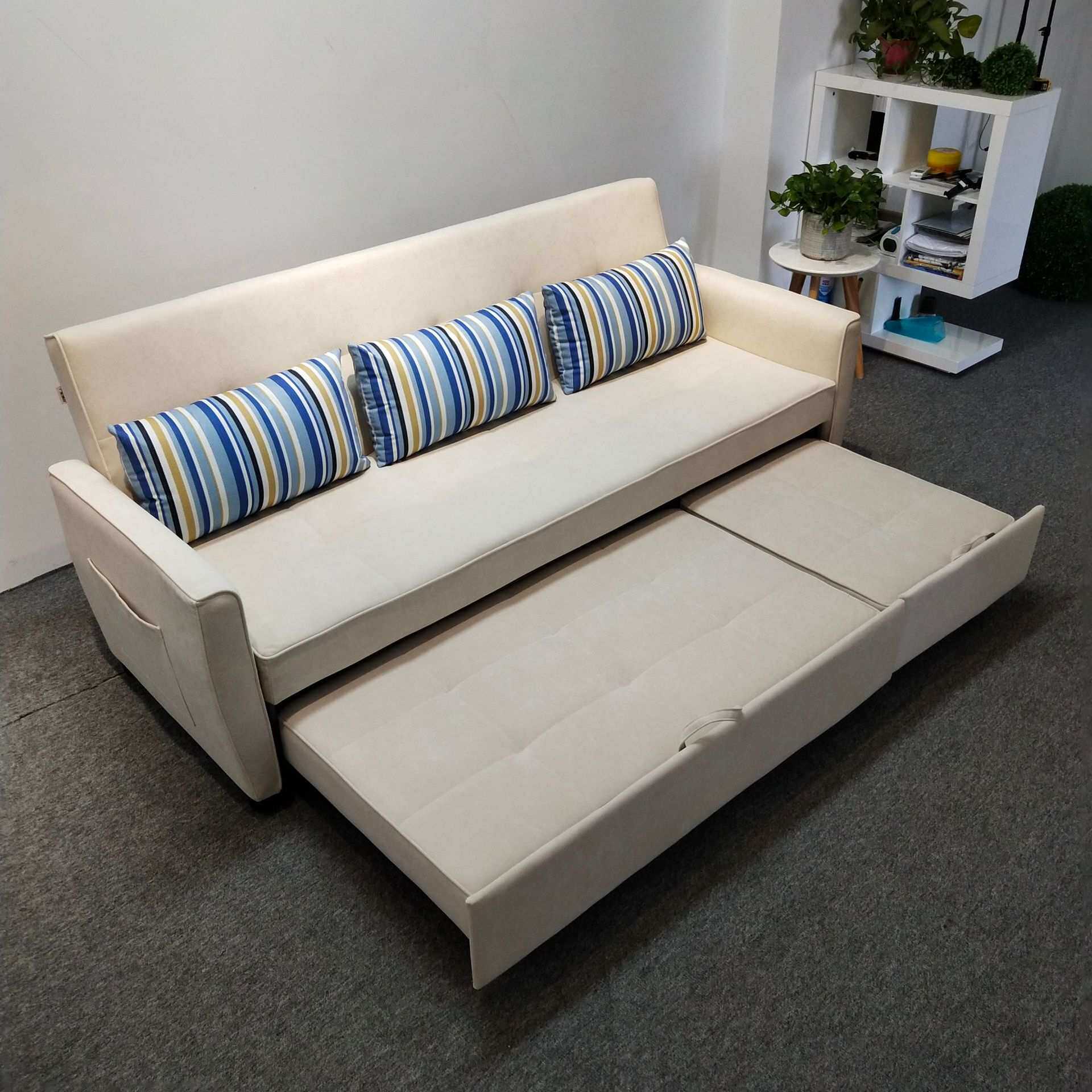 科技绒沙发床两用可折叠拆洗小户型直排带小贵妃椅功能沙发床