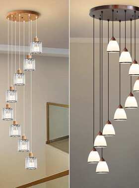 吊灯简约风格中古复式楼楼梯木艺楼梯吊灯中式吊灯长线新款间挑空